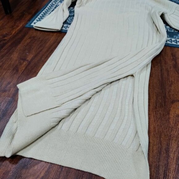 Topshop Knitted Oversized Ribbed Funnel Midi Dress Cozy Stone-Neutral Womens M - Picture 5 of 12